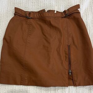 Free People Tan Mini Skirt with Zipper Detail